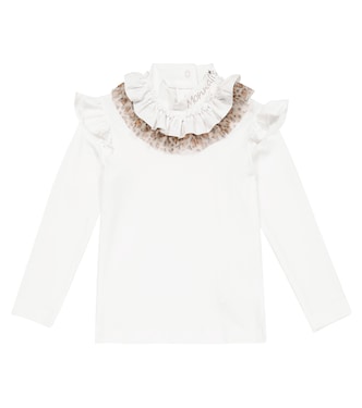Ruffle-trimmed cotton jersey top | Monnalisa