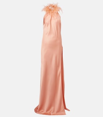 Robe longue Jazzy en satin à plumes | The New Arrivals Ilkyaz Ozel