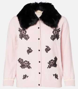 Shearling-trimmed virgin wool cardigan | Valentino