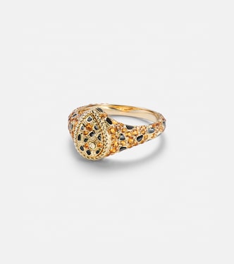 Poire Mini 9kt gold and enamel pinky ring with citrines and diamonds  | Yvonne Léon