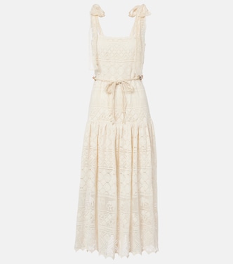 Indra belted cotton lace midi dress  | Zimmermann
