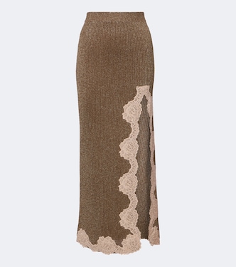 Lace-trimmed ribbed-knit lamé maxi skirt | Valentino