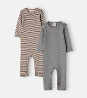 Baby Haven set of 2 striped wool onesies | Wheat