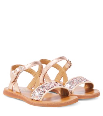 Sandalen Plagette aus Leder mit Glitter | Pom d'Api