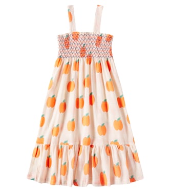 Apples printed shirred cotton dress | Tinycottons