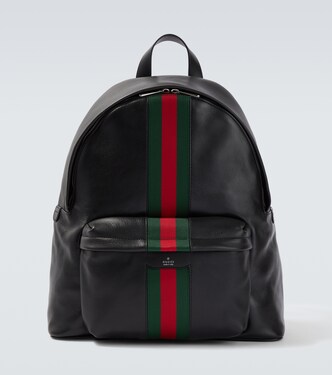 Web Stripe leather backpack | Gucci