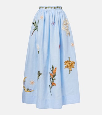 Tangelo appliqué linen maxi skirt | Agua by Agua Bendita