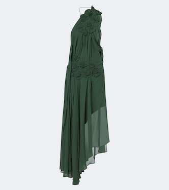Floral-appliqué one-shoulder silk cocktail dress | Victoria Beckham