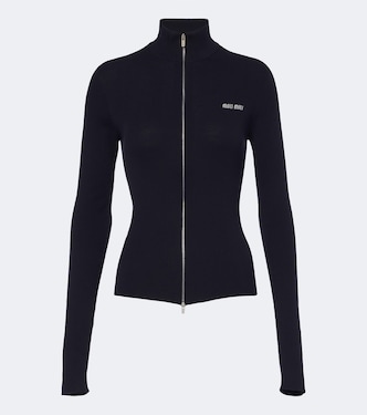 Ribbed-knit cotton zip-up sweater | Miu Miu