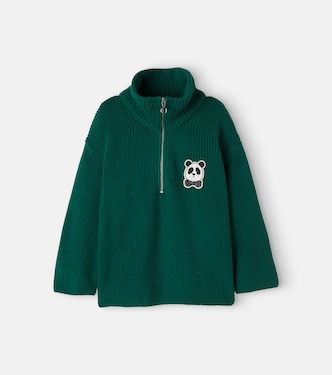 Patch-appliqué cotton half-zip sweater | Mini Rodini