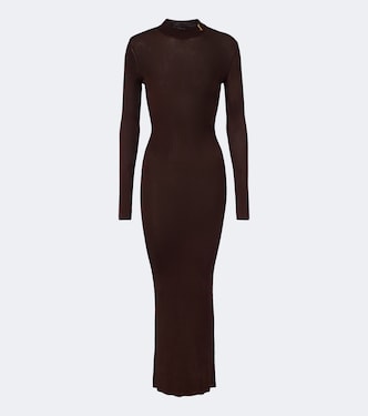 Cassandre ribbed-knit silk midi dress | Saint Laurent