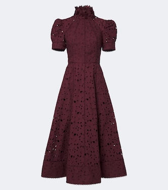 Abito midi Kitsu in pizzo guipure di cotone | Rebecca Vallance
