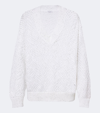 Open-knit sequined linen-blend sweater | Brunello Cucinelli