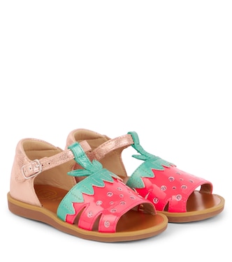 Verzierte Sandalen Poppy Berry aus Leder | Pom d'Api