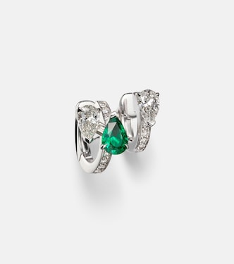 Serti Sur Vide 18kt white gold single earring with diamonds and emerald | Repossi
