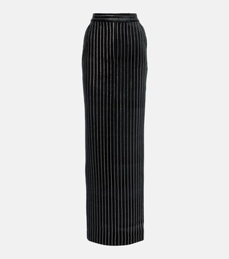 Column embellished pinstripe velvet maxi skirt | Alex Perry