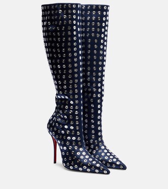 Miss Z 100 embellished satin knee-high boots | Christian Louboutin