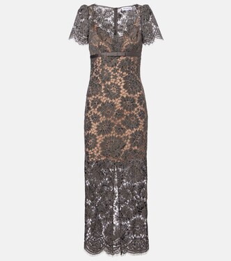 Robe midi en dentelle à fleurs | Self-Portrait