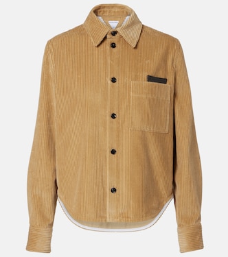Leather-trimmed cotton corduroy shirt | Bottega Veneta