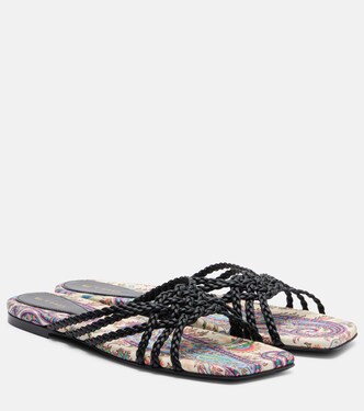 Canvas-trimmed printed leather slides | Etro