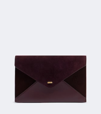 Grace leather-trimmed suede clutch | Khaite