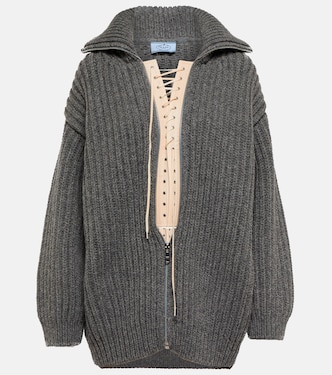 Ribbed-knit zipped cardigan | Prada