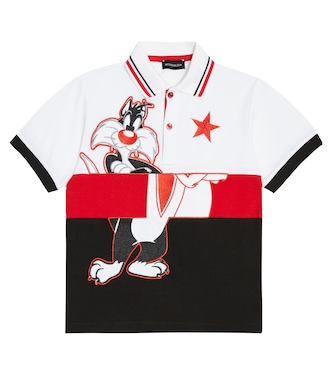 Embroidered striped cotton piqué polo shirt | Monnalisa