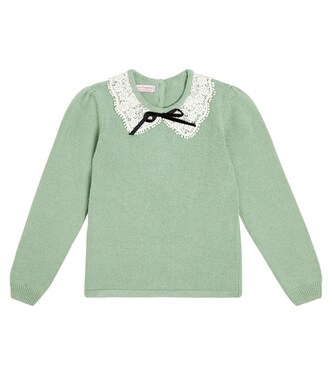 Lace-trimmed wool-blend sweater  | La Coqueta