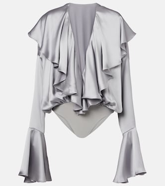 Ruffled satin bodysuit | Norma Kamali