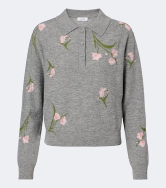 Polopullover aus Wolle mit floralem Intarsienmuster | Erdem