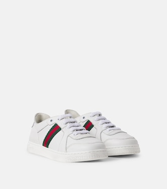 Web Stripe leather sneakers  | Gucci Kids
