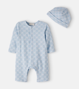 Baby GG cotton piqué onesie and beanie set | Gucci Kids