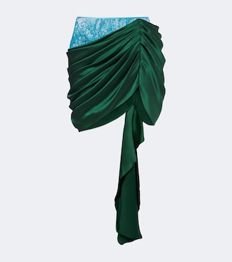 Draped lace-trimmed silk satin miniskirt | Xu Zhi