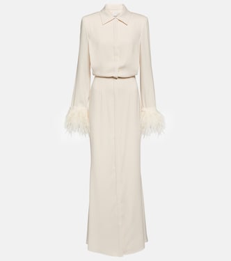 Feather-trimmed crêpe maxi shirt dress | Roland Mouret