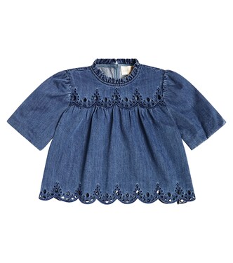 Smocked cotton chambray shirt | Petite Amalie  