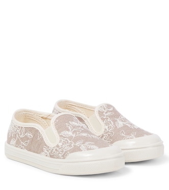Floral embroidered denim slip-on shoes | PèPè