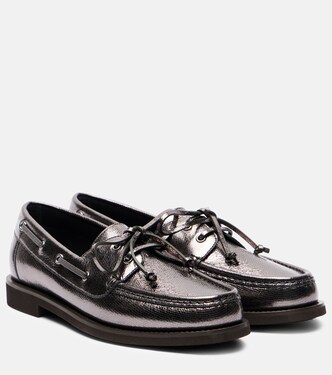 Monili metallic leather boat shoes | Brunello Cucinelli
