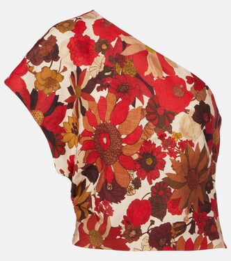 Belleto floral asymmetric linen top  | SIR