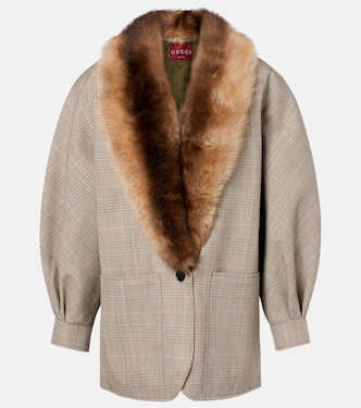 Checked shearling-trimmed wool jacket | Gucci