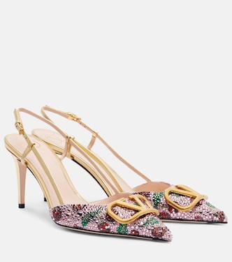 VLogo 80 embellished leather slingback pumps | Valentino Garavani
