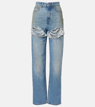 Distressed embellished wide-leg jeans | Area