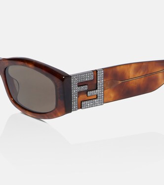 Fendi Tortoiseshell Brown Rectangular Women\'s Sunglasses FF Squared rectangular sunglasses in brown - Fendi | Mytheresa main image 3