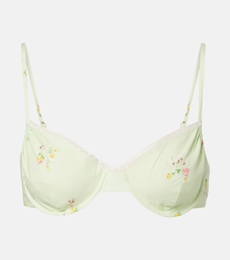 Floral lace-trimmed cotton bra top | Prada