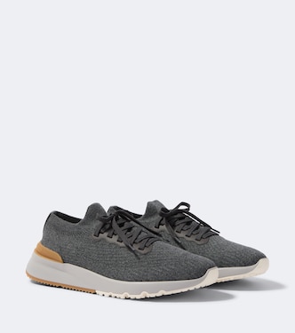 Leather-trimmed sneakers | Brunello Cucinelli