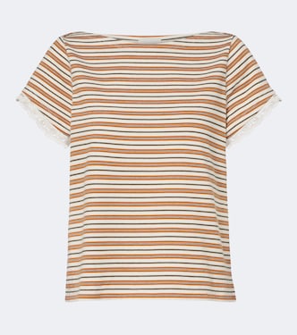 Maeve lace-trimmed striped cotton T-shirt | Posse