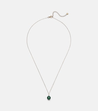 14kt gold dot necklace with malachite and diamond | Mateo