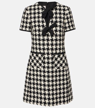 Bow-detail houndstooth tweed minidress | Valentino