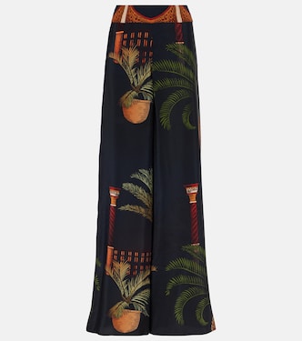 Pantalon ample imprimé à taille haute en soie | Johanna Ortiz