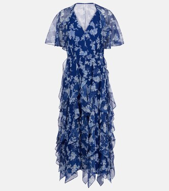 Floral ruffled chiffon midi dress | Carolina Herrera