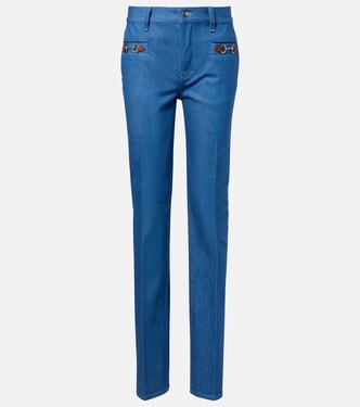 Pantalones slim de chambray de algodón con Horsebit | Gucci